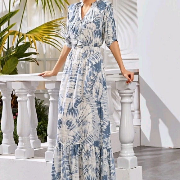 NEW Blue Tie Dye Maxi Dress - Picture 5 of 7